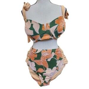 Fe Noel X Target 2 Piece Swimsuit Size 18 Peach/Dark Olive Color Scheme
